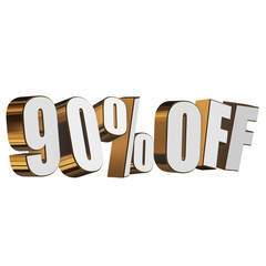90 percent off letters on white background. 3d render isolated.