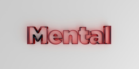 Mental - Red glass text on white background - 3D rendered royalty free stock image.