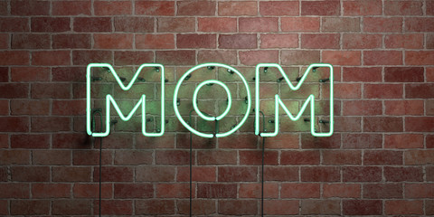 Obraz premium MOM - fluorescent Neon tube Sign on brickwork - Front view - 3D rendered royalty free stock picture. Can be used for online banner ads and direct mailers..