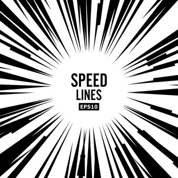 Comic Speed Lines Vector. Book Black And White Radial Lines Background. Manga Speed Frame. Superhero Action.