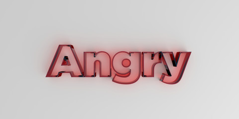 Angry - Red glass text on white background - 3D rendered royalty free stock image.