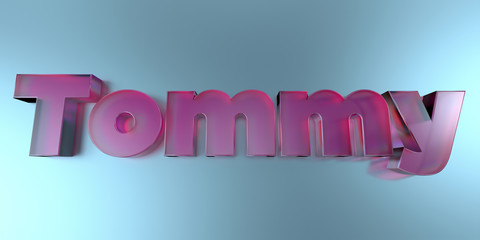 Tommy - colorful glass text on vibrant background - 3D rendered royalty free stock image.