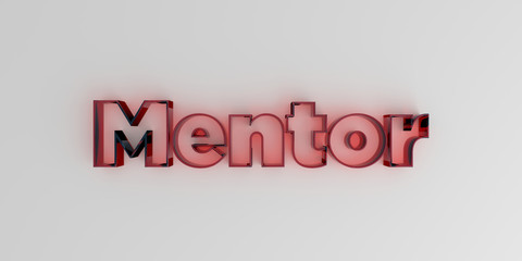 Mentor - Red glass text on white background - 3D rendered royalty free stock image.