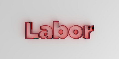 Labor - Red glass text on white background - 3D rendered royalty free stock image.