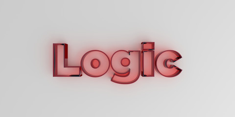 Logic - Red glass text on white background - 3D rendered royalty free stock image.