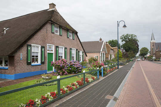 Dutch vilage of Staphorst. Historical farmhouse. Overijssel. Gemeenteweg.