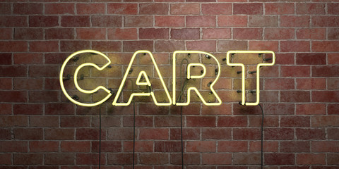 CART - fluorescent Neon tube Sign on brickwork - Front view - 3D rendered royalty free stock picture. Can be used for online banner ads and direct mailers..
