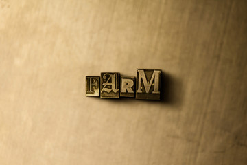 FARM - close-up of grungy vintage typeset word on metal backdrop. Royalty free stock illustration.  Can be used for online banner ads and direct mail.