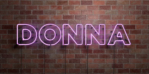 DONNA - fluorescent Neon tube Sign on brickwork - Front view - 3D rendered royalty free stock picture. Can be used for online banner ads and direct mailers..