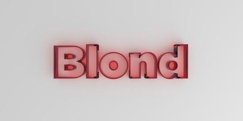 Blond - Red glass text on white background - 3D rendered royalty free stock image.