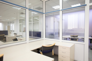 Office furniture and interiors, workplaces. High resolution photo.