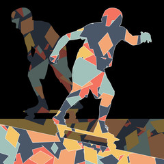 Skateboarder vector background abstract concept made of polygon fragments
