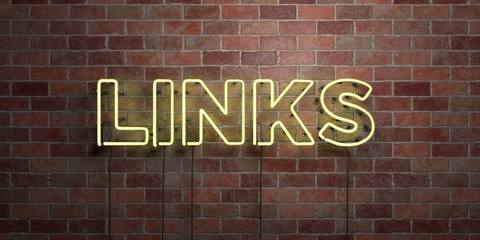 Obraz premium LINKS - fluorescent Neon tube Sign on brickwork - Front view - 3D rendered royalty free stock picture. Can be used for online banner ads and direct mailers..
