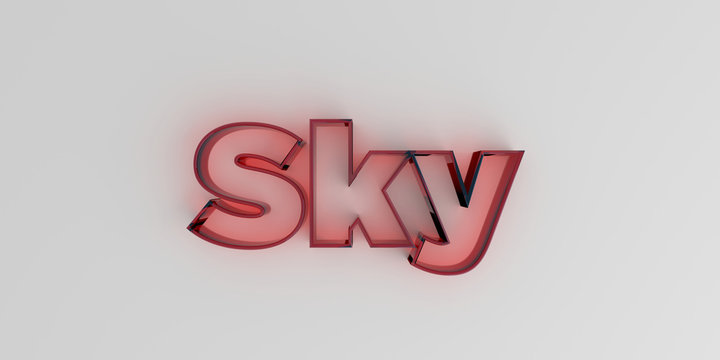Sky - Red glass text on white background - 3D rendered royalty free stock image.