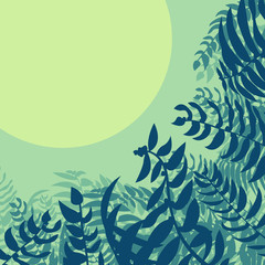Naklejka premium Forest jungle foliage leaves background with sunset