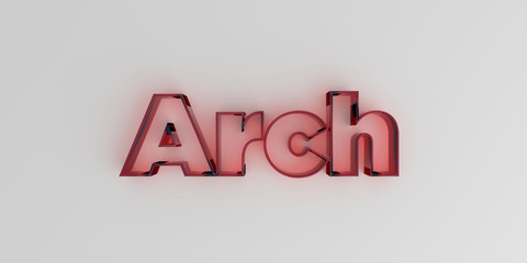 Arch - Red glass text on white background - 3D rendered royalty free stock image.