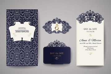 Set of Wedding Invitation Vintage. Template for laser cutting. Vector illustration. - 137977680