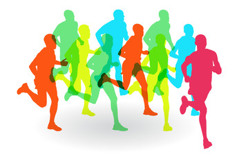 Running marathon people group vector illustration