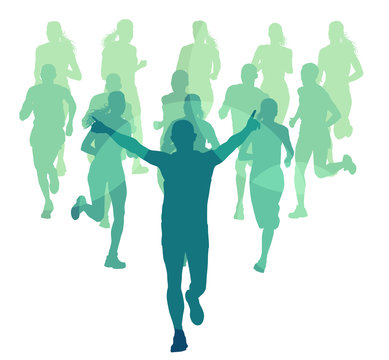 Running marathon people group vector illustration