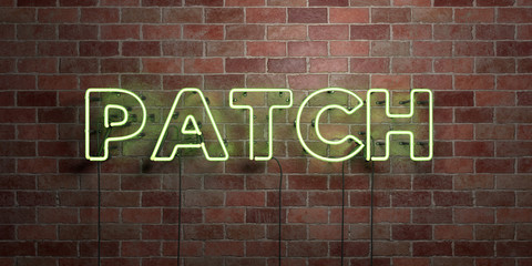 PATCH - fluorescent Neon tube Sign on brickwork - Front view - 3D rendered royalty free stock picture. Can be used for online banner ads and direct mailers..