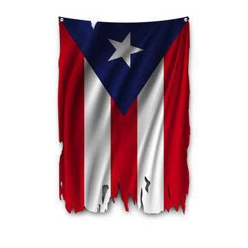 Torn by the wind national flag of Puerto rico. Ragged. The wavy fabric on white background. Realistic vector illustration.