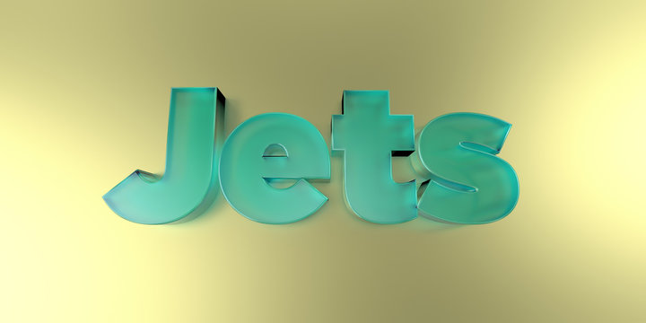 Jets - colorful glass text on vibrant background - 3D rendered royalty free stock image.