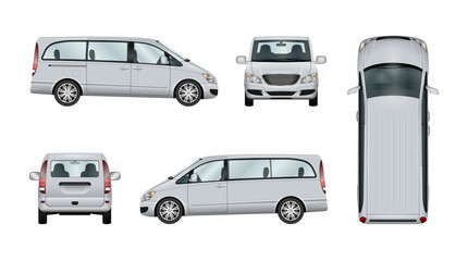 Family minivan vector template. Isolated van car on white backgroung. The ability to easily change the color. View from side, back, front and top. All sides in groups on separate layers. - obrazy, fototapety, plakaty