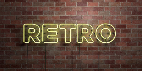 Fototapeta na wymiar RETRO - fluorescent Neon tube Sign on brickwork - Front view - 3D rendered royalty free stock picture. Can be used for online banner ads and direct mailers..