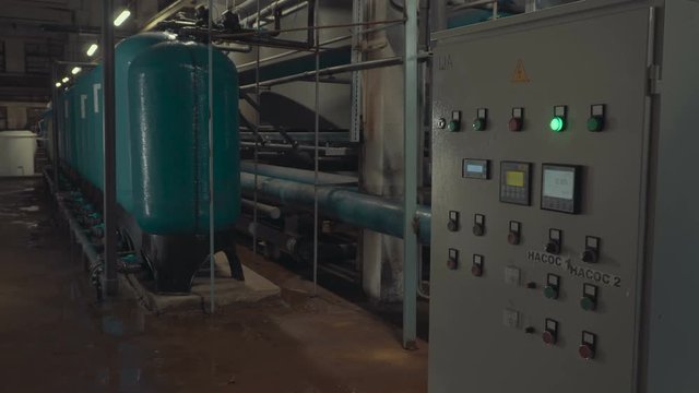 Industrial water filtration and ionizer system Remote control a small substation for water purification. Chemical water purification and ionization of water