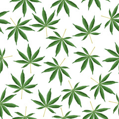 Cannabis Background. Marijuana Ganja Weed Hemp Leafs Seamless Vector Pattern.