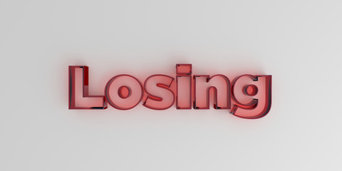 Losing - Red glass text on white background - 3D rendered royalty free stock image.