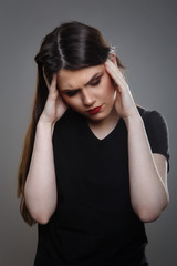 Sad Depressed Woman Having Migraines
