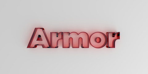 Armor - Red glass text on white background - 3D rendered royalty free stock image.