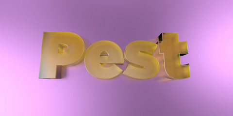Pest - colorful glass text on vibrant background - 3D rendered royalty free stock image.