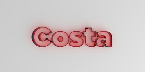 Costa - Red glass text on white background - 3D rendered royalty free stock image.