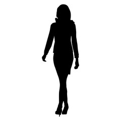 Business woman walking, vector silhouette