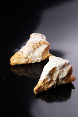 Crispy fried patties from puff pastry - apple turnovers or pocke