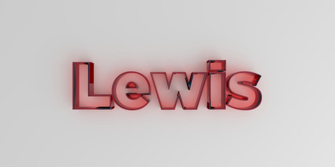Lewis - Red glass text on white background - 3D rendered royalty free stock image.