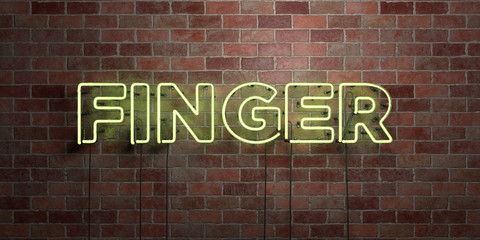 FINGER - fluorescent Neon tube Sign on brickwork - Front view - 3D rendered royalty free stock picture. Can be used for online banner ads and direct mailers..
