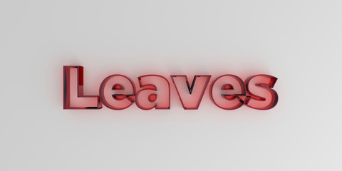 Leaves - Red glass text on white background - 3D rendered royalty free stock image.