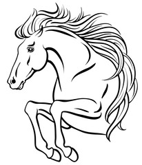 Outline clip-art of jumping horse with long mane