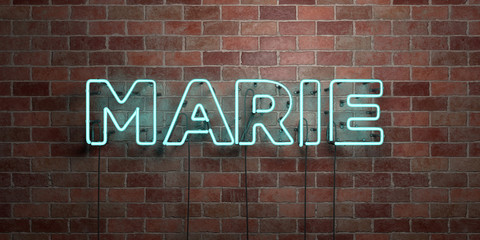 MARIE - fluorescent Neon tube Sign on brickwork - Front view - 3D rendered royalty free stock picture. Can be used for online banner ads and direct mailers..