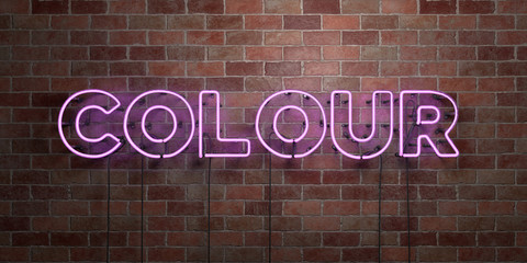 COLOUR - fluorescent Neon tube Sign on brickwork - Front view - 3D rendered royalty free stock picture. Can be used for online banner ads and direct mailers..