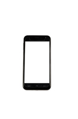 Modern smartphone with blank screen isolated on white background