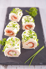 canape with cream and smoked salmon