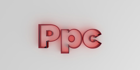 Ppc - Red glass text on white background - 3D rendered royalty free stock image.