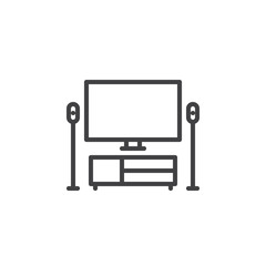 TV, home theater line icon, outline vector sign, linear style pictogram isolated on white. Symbol, logo illustration