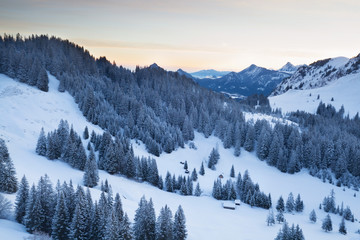 Fototapeta na wymiar winter mountains in dusk