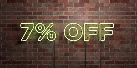 Obraz premium 7% OFF - fluorescent Neon tube Sign on brickwork - Front view - 3D rendered royalty free stock picture. Can be used for online banner ads and direct mailers..