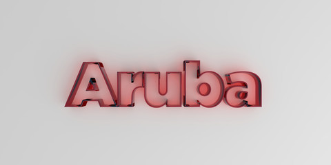 Aruba - Red glass text on white background - 3D rendered royalty free stock image.